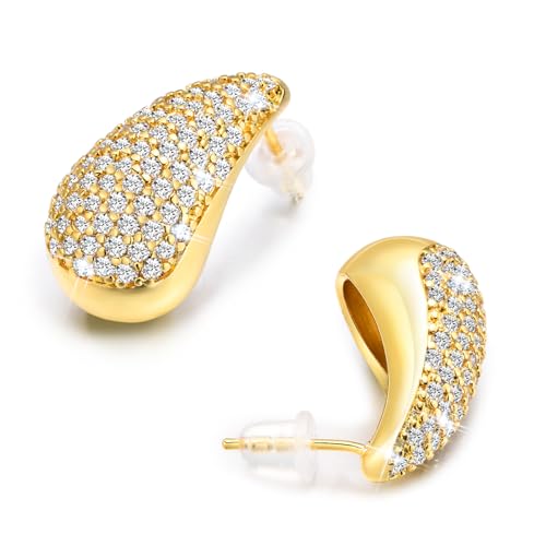 Tropfen Ohrringe Gold für Damen : Chunky Goldene Earrings für Frauen, Leichte Waterdrops Ohrringes Kristall Hollow Open Hoops Hypoallergene Vergoldete, Modeschmuck Geschenk für Mädchen Gold von TempBeau