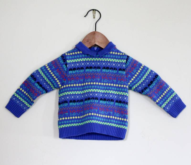 Vintage Kinder Pullover Abc 123 Blaue Streifen 18 Monate von TempleKatVintage