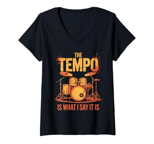 Damen Retro-Drummer The Tempo is What I Say Band Lover Distressed T-Shirt mit V-Ausschnitt Damen Retro-Drummer The Tempo is What I Say Band Lover Distressed T-Shirt mit V-Ausschnitt von Tempo Beat Drummer Musician Vibes
