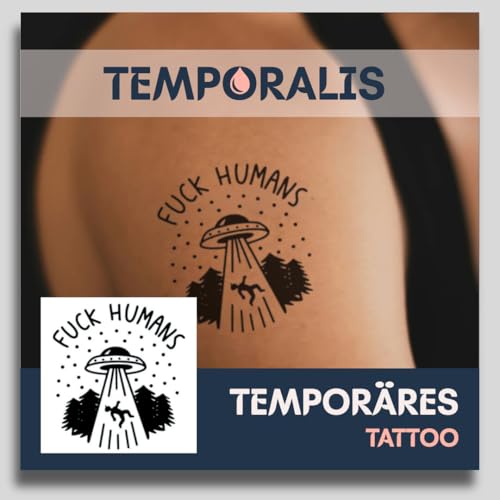 Fake Tattoo Humor – Temporalis® | Temporäre Tattoos für Erwachsene – EU-zertifizierte Kosmetik, vegan & wasserfest – Hält 1 bis 2 Wochen [ Fuck Humans ] von Temporalis