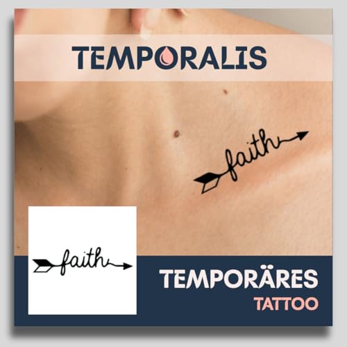 Schrift-Tattoo - Temporalis® | Temporäres Tattoo, vegan und wasserfest - EU-zertifizierte Kosmetik - Hält 1 bis 2 Wochen [ Flèche faith ] von Temporalis