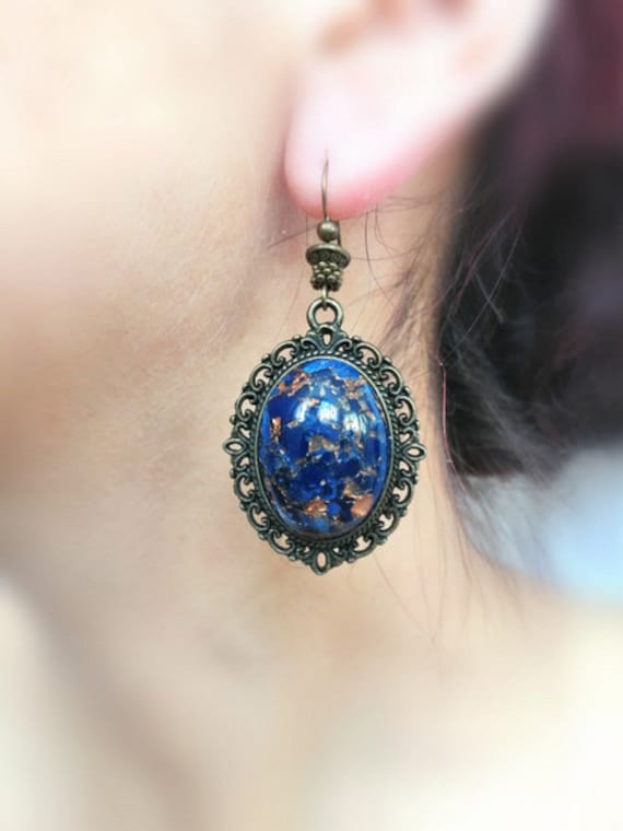 Blaue Ohrringe Tropfen Geschenk Schlichte Statement Für Sie Marineblau Schmuck Vintage Stil Handgemachte von TemptedByArtJewelry