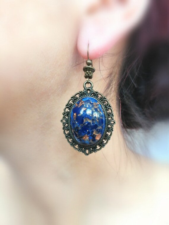 Blaue Ohrringe Tropfen Geschenk Schlichte Statement Für Sie Marineblau Schmuck Vintage Stil Handgemachte von TemptedByArtJewelry