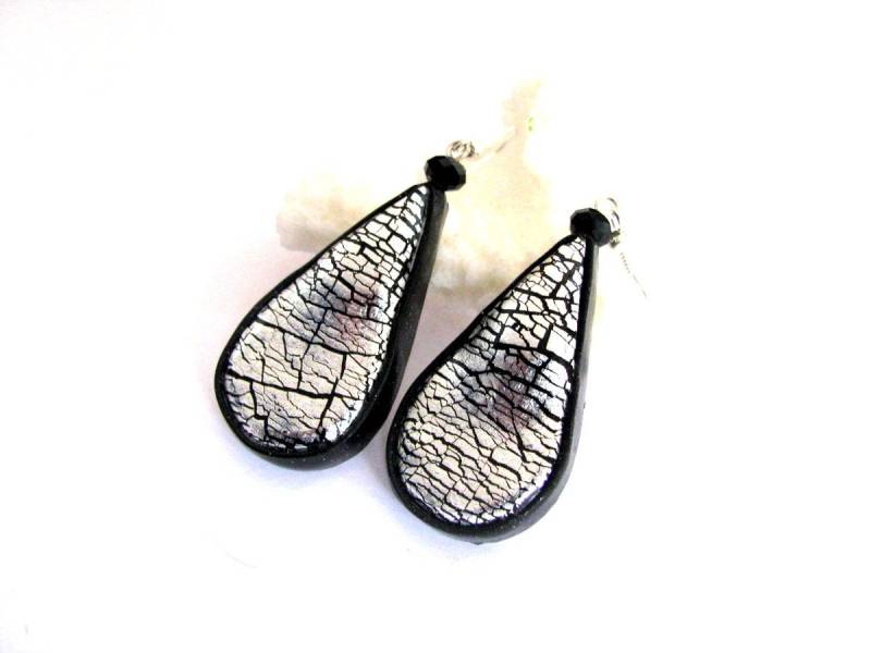 Tropfen Ohrringe Schwarz Silber Geschenk Moderne Statement Schlichte Kleine von TemptedByArtJewelry