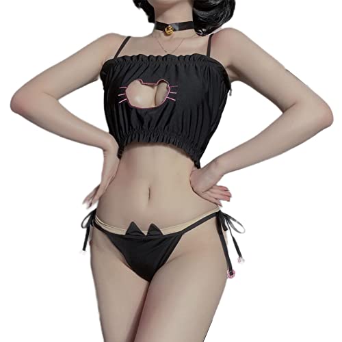 Damen Cosplay Sexy Dessous Japanische Anime süße Katze Pyjama Bikini Kleidung (schwarz) von Temptshow