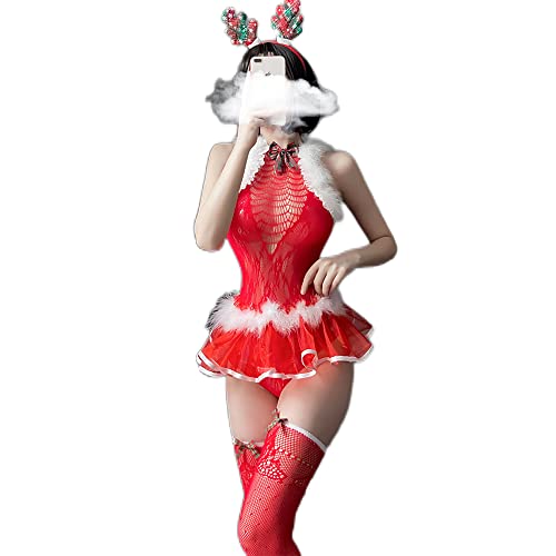 Temptshow Frauen Sexy Weihnachtsmann Damen Dessous Cosplay Anime Frech Damen Weihnachten Dessous Pyjama Nachthemd (rot5) von Temptshow