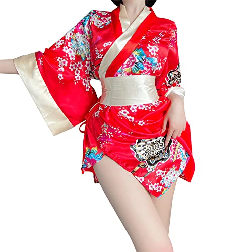 Japanische sexy Kimono-Dessous für Damen, freche Dienstmädchen, Cosplay-Party, Yukata-Nachthemd, rot, Einheitsgröße von Temptshow