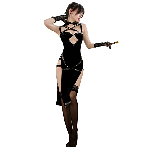 Temptshow Chinesische Dessous Sexy Cheongsam Retro Stehkragen Schnalle Anime Cosplay Traditioneller chinesischer Pyjama, Black4, Einheitsgröße von Temptshow