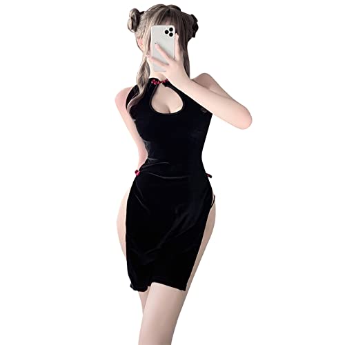 Temptshow Damen Chinesisches Cheongsam Cosplay Sexy Nachthemd Anime Dessous Pyjama, Schwarz2, Einheitsgröße von Temptshow