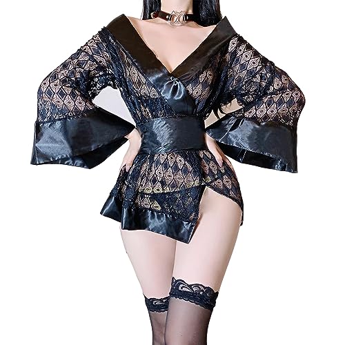 Weibliches japanisches sexy Kimono Kostüm Geisha Bademantel Anime Cosplay Nachthemd, schwarz, Einheitsgröße von Temptshow