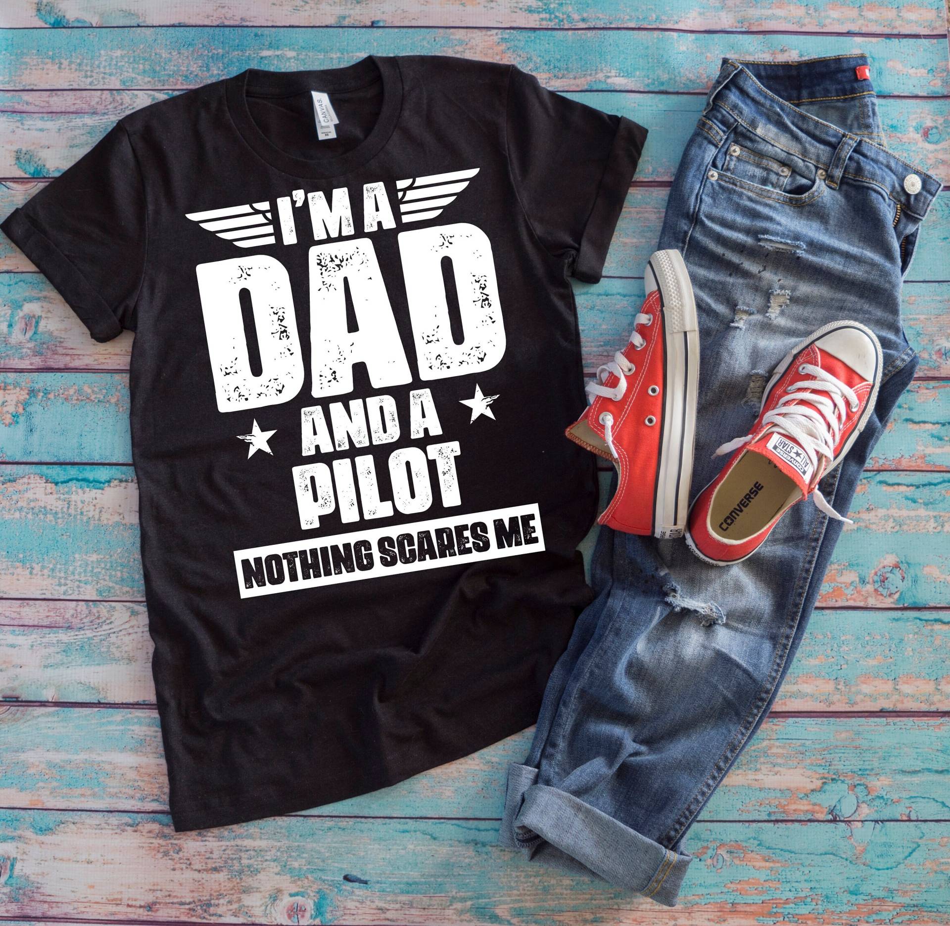 Aviation Papa Shirt | I'm A Dad & Pilot Nothing Scares Me Lustiger Vatertag Flugzeugführer Geschenk von TempusVitae