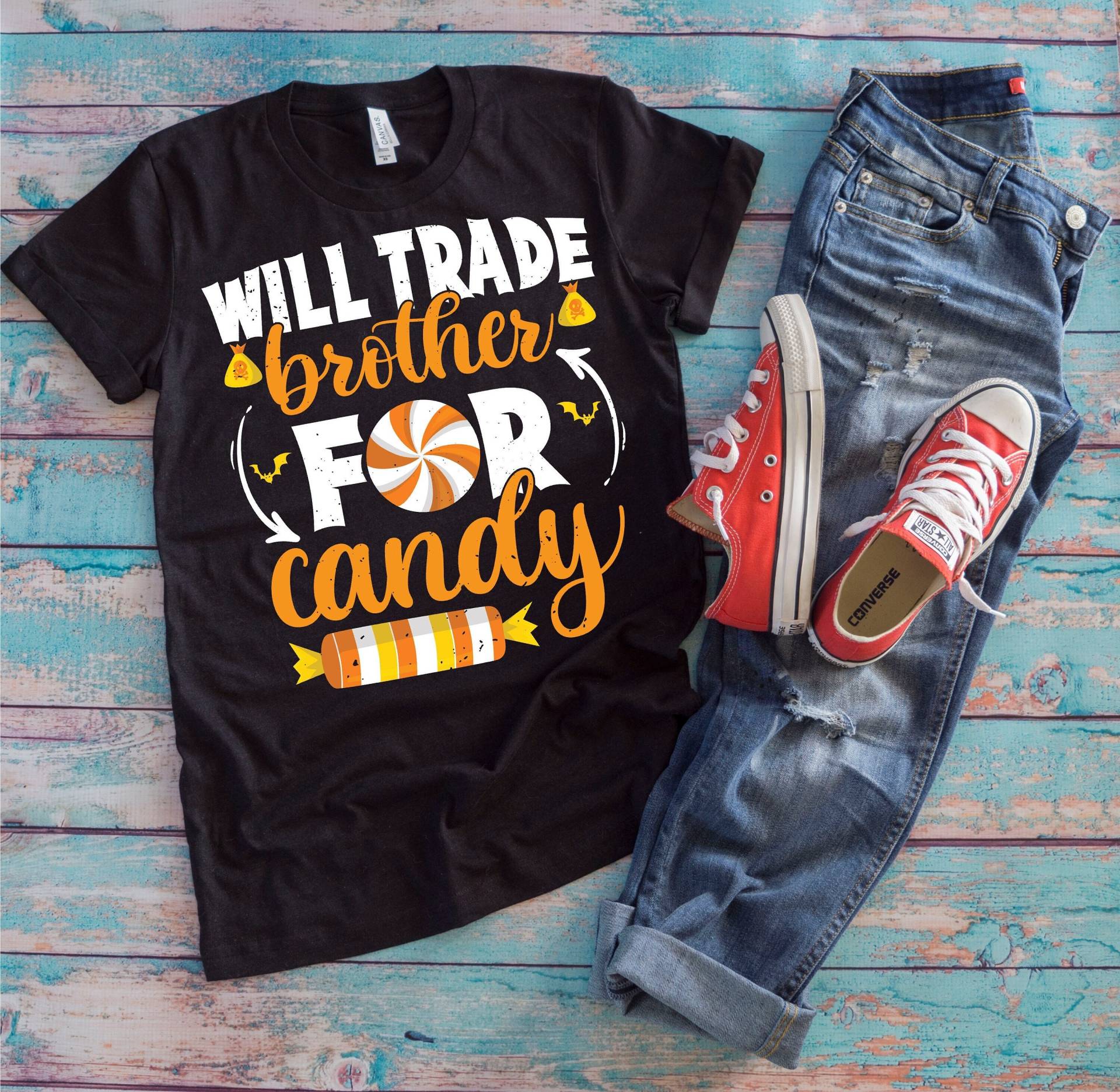 Halloween Familienhemden | Will Trade Brother For Candy Familienmitglied Corn Kostüm von TempusVitae