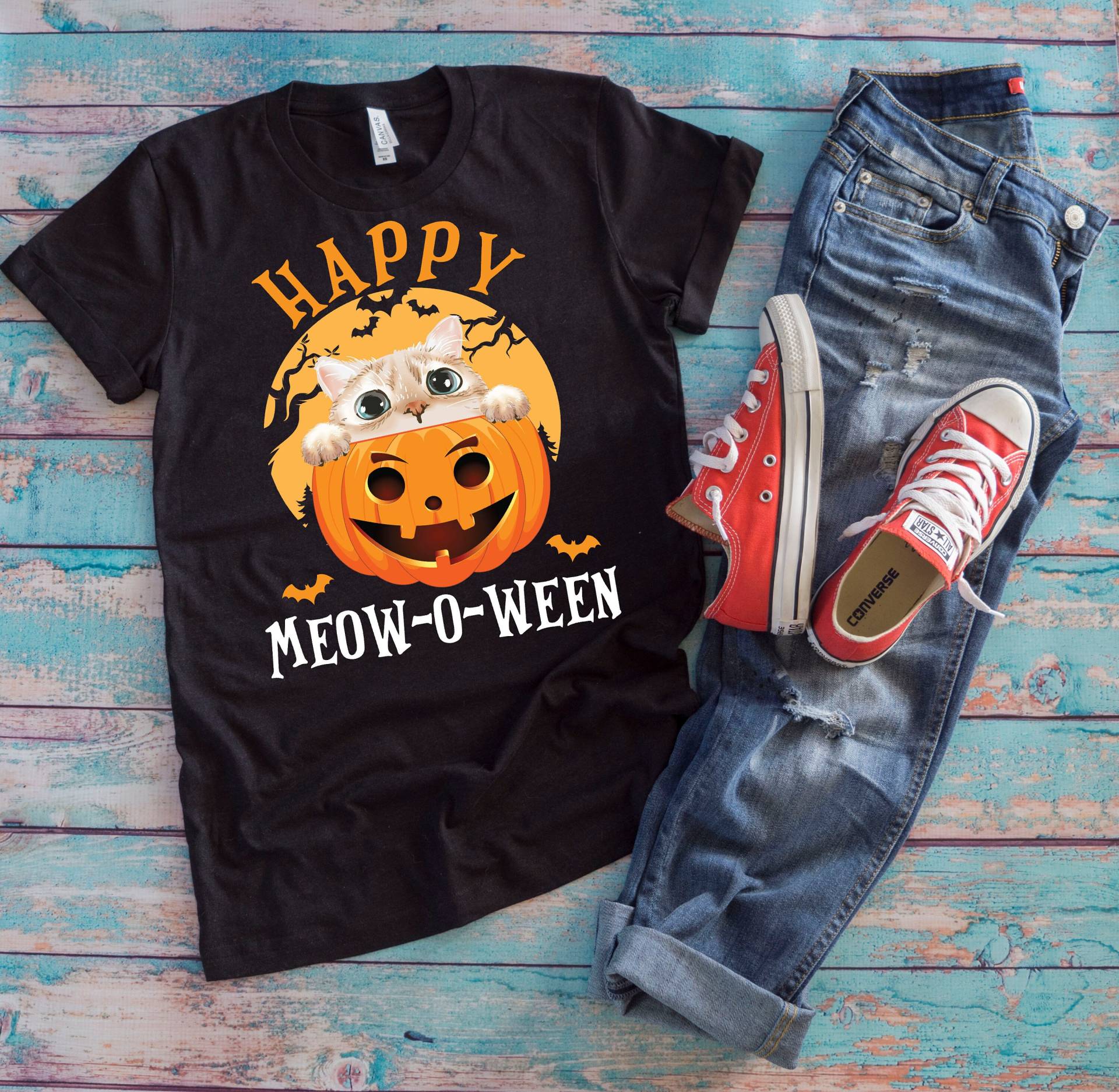 Halloween Katze Shirt | Happy Meow-O-Ween Lustige Kätzchen Liebhaber Haustierbesitzer Geschenk von TempusVitae