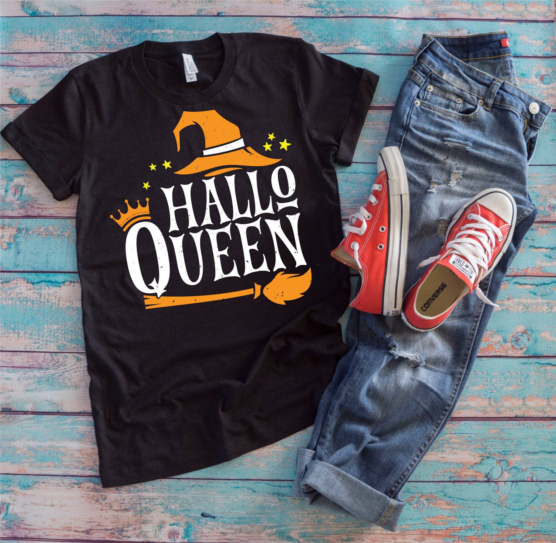 Halloween Queen Shirt | Hallo Lustige Hexenhut Fliegender Besen Geschenk von TempusVitae