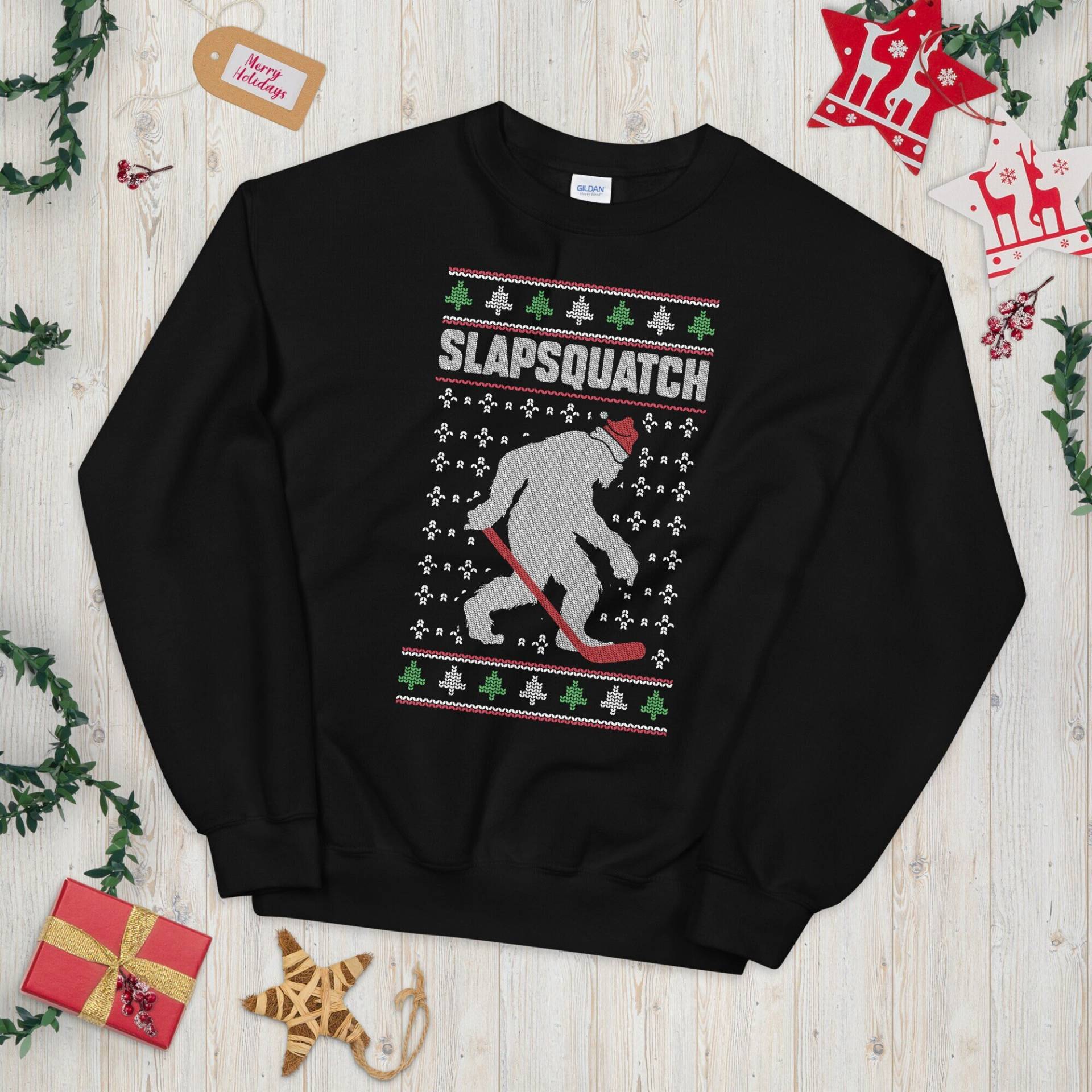 Weihnachtlicher Hockeypullover | Slapsquatch Lustiges Bigfoot Sasquatch Ugly Xmas Sweatshirt von TempusVitae