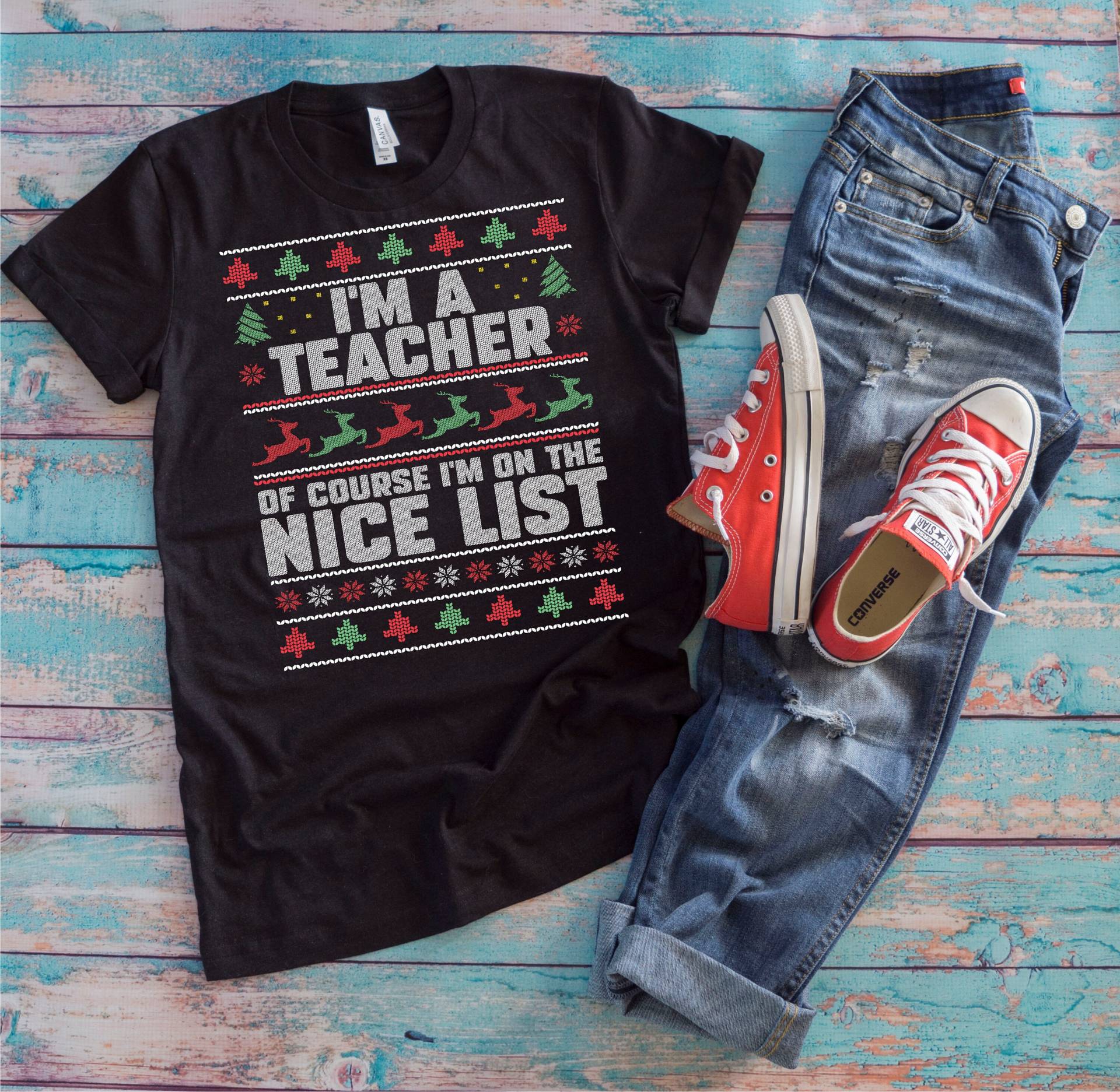 Weihnachts-Lehrer-Shirt | Ich Bin Ein Lehrer Natürlich Ich Auf Der Schönen Liste Xmas Erzieherin Hässliches Pullover Geschenk von TempusVitae