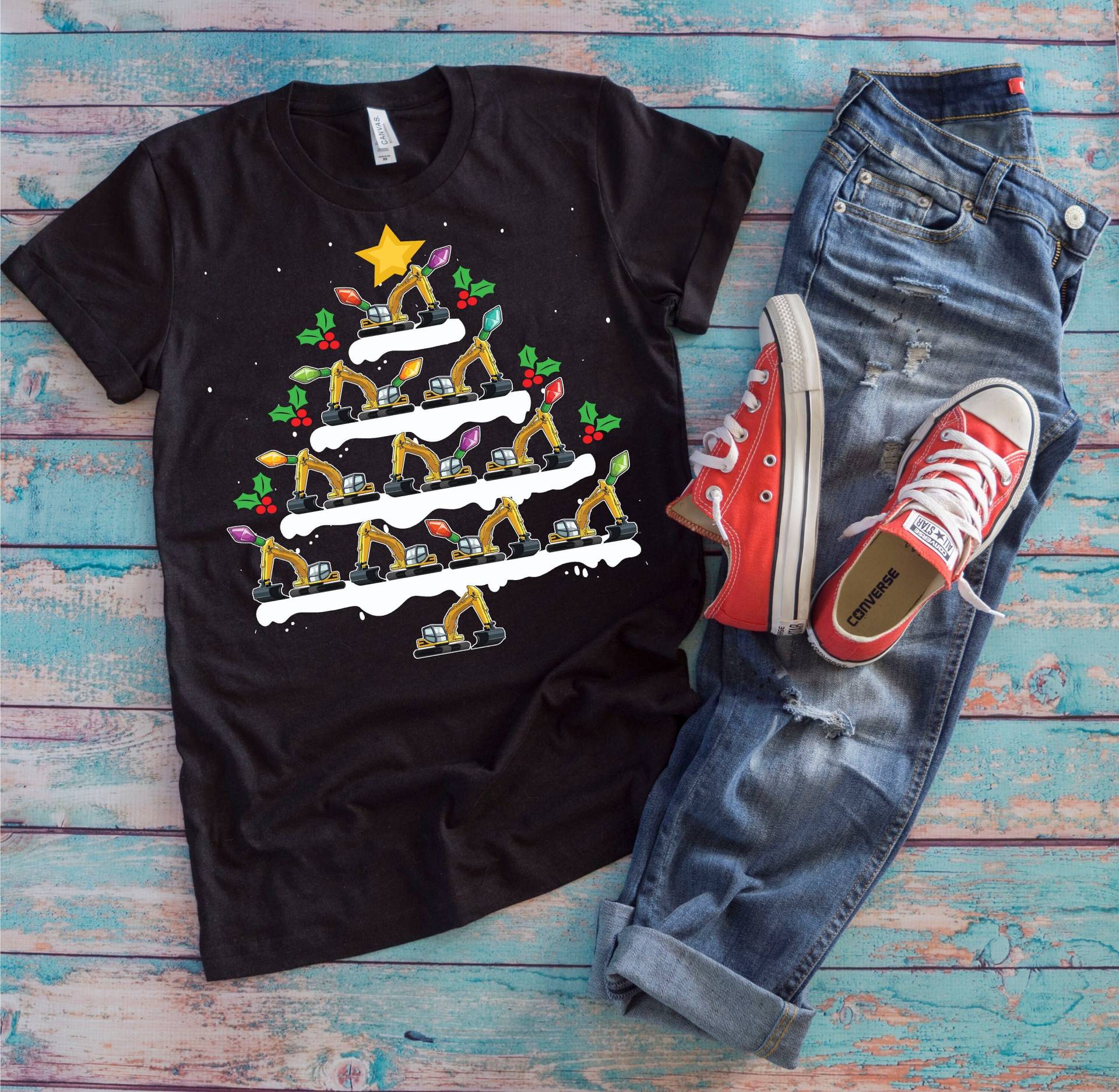 Weihnachtsbagger Ornament | Lustiges Weihnachtsbaum Bauarbeiter Shirt von TempusVitae