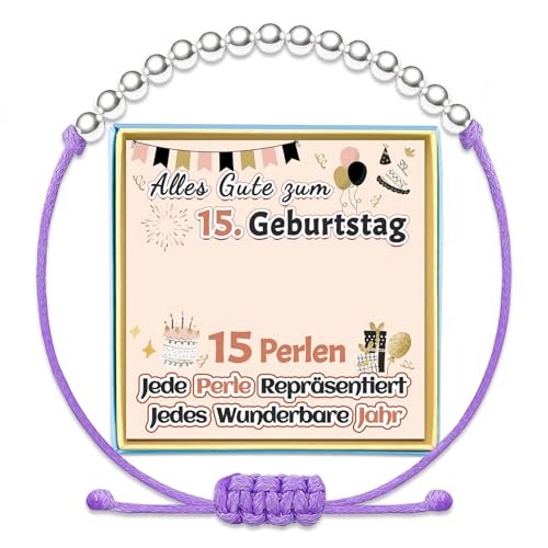 15. Geburtstag Armband Mädchen Geburtstagsgeschenk 15 Jahre Alt Geschenk zum Geburtstag Fünfzehn Jährige Armbänder Tochter Enkelin Geschenkideen Nichte Silber Schmuck Sinnvolle Besondere Idee von Temulnee