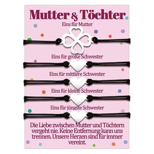 Mutter Tochter Armband Mama und 4 Töchter Geschenke für Mutti von Vier Tochter Armbänder Geschenk zum Geburtstag Muttertag Weihnachten Geschenkideen Herz Schumuck Frauen Schmuckset für 5 Damen von Temulnee