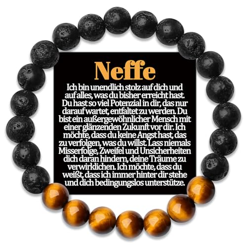 Temulnee Armband für Neffen - Tigerauge & Lavastein - Modern & Böhmisch - Orange-Braun & Schwarz - Vatertagsgeschenk, Geburtstagsgeschenk von Temulnee