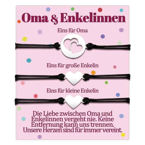 Oma 2 Enkelin Armband Geschenke für Oma von Zwei Enkelinnen Armbänder Omi Großmutter Geschenk zum Geburtstag Muttertag Weihnachten Besondere Geschenkideen Herz Schumuck Frauen Schmuckset für 3 Damen von Temulnee