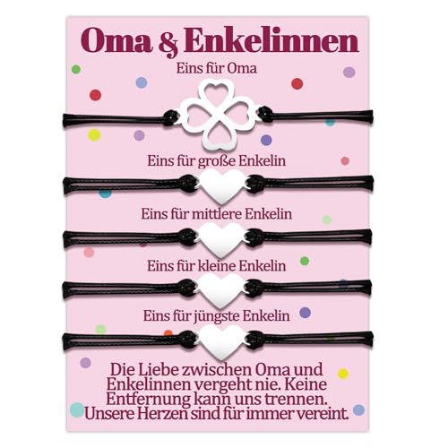 Oma 4 Enkelin Armband Geschenke für Oma von Vier Enkelinnen Armbänder Omi Großmutter Geschenk zum Geburtstag Muttertag Weihnachten Besondere Geschenkideen Herz Schumuck Frauen Schmuckset für 5 Damen von Temulnee