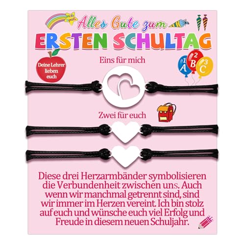 Schulkind Einschulung Armband Geschenk Mädchen Junge Schuleinführung Geschenke zum Schulanfang für Schulanfänger Armbänder Erster Schultag Einschulungsgeschenk Endlich Schulbeginn Schmuck (Herz 2) von Temulnee