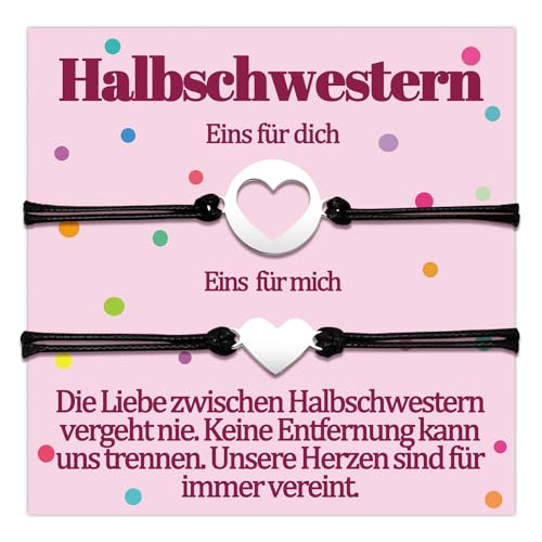 Temulnee Halbschwester Armband Geschenk Bonus Schwester Geschenke Armbänder Stiefschwester Geschenk zum Geburtstag Geschenkideen Geburtstagsgeschenk Herz Schmuck Frauen Schmuckset für 2 Damen von Temulnee