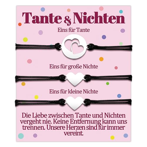 Temulnee Tante 2 Nichte Armband Geschenke Tante und 2 Nichten Armbänder für Tante von 2 Nichte Geschenk zum Geburtstag Muttertag Weihnachten Geschenkideen Herz Schumuck Frauen Schmuckset für 3 Damen von Temulnee