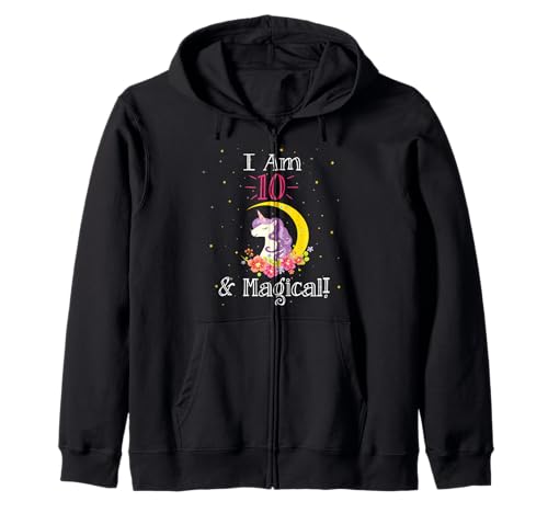 Cartoon Girls I Am 10 & Magical Unicorn Birthday Kapuzenjacke Cartoon Girls I Am 10 & Magical Unicorn Birthday Kapuzenjacke von Ten Year Old Kid Unicorn Birthday Gifts &TShirts