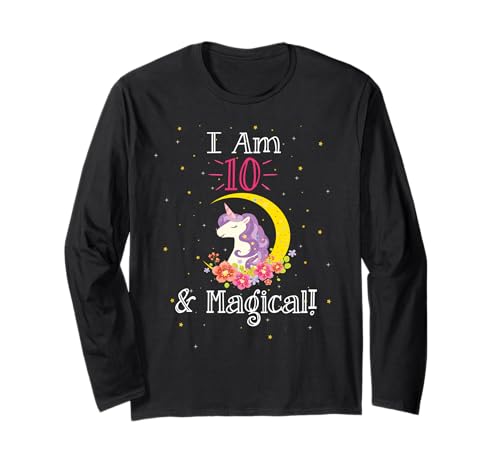 Cartoon Girls I Am 10 & Magical Unicorn Birthday Langarmshirt Cartoon Girls I Am 10 & Magical Unicorn Birthday Langarmshirt von Ten Year Old Kid Unicorn Birthday Gifts &TShirts