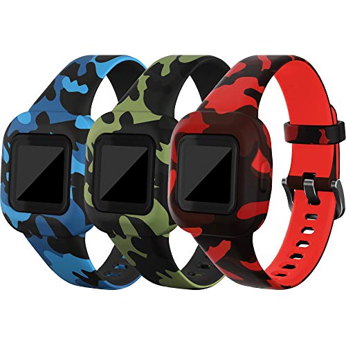 TenCloud Armbänder kompatibel mit Garmin Vivofit Jr.3 Armband, (3er-Pack) Ersatzarmband aus weichem Silikon, Blumenmuster, Armbänder für Kinder ab 4 Jahren für Vivofit Jr. 3 Fitness-Tracker, Silikon von TenCloud