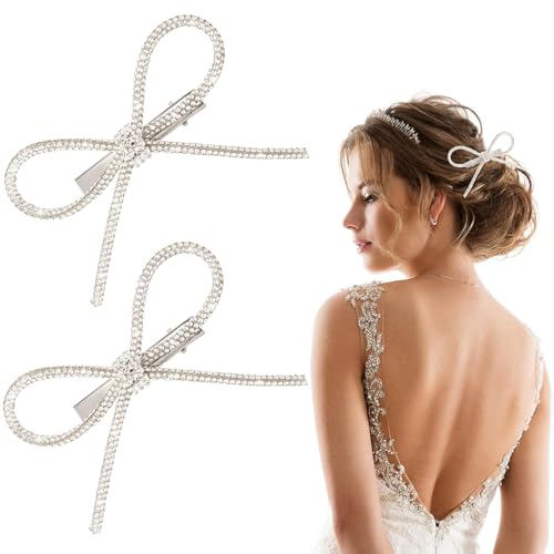 TenaLucy 2 Stück Strass Schleife Haar,Strass Haarspange haarspangen Damen Haarspangen Silber Haarspange strass Glitzer Kristall Bow Hair Clip von TenaLucy