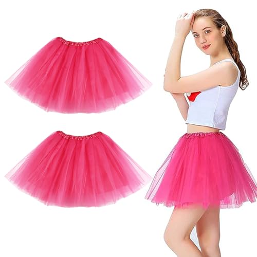 TenaLucy 2 Stück Tüllrock Damen,Tütü Damen Tüllrock Karneval Petticoat Karneval Damen Ballettrock Rockabilly Petticoat Retro,Pour 50er 80er Cosplay Prom Party Zubehör (Rosenrot) von TenaLucy