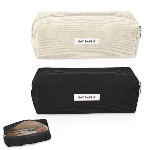 TenaLucy 2 Stück mäppchen Cord-Stoff,federmäppchen mädchen Pencil case Mäppchen Federmäppchen Stiftemappe Schulmäppchen Große Speicherkapazität Stiftetasche mäppchen Aesthetic (Milchweiß + Schwarz) von TenaLucy