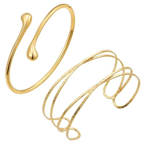TenaLucy 2 Stück Offenes Oberarmreif,Oberarmbänder für Damen Gold Armreif Minimalistisch Armreif Oberarm Offen Verstellbar Zarter Geschichteter Armreifen armband damen gold von TenaLucy