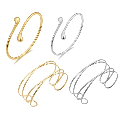 TenaLucy 4 Stück Offenes Oberarmreif,Oberarmbänder für Damen Gold Armreif Minimalistisch Armreif Oberarm Offen Verstellbar Zarter Geschichteter Armreifen armband damen gold von TenaLucy