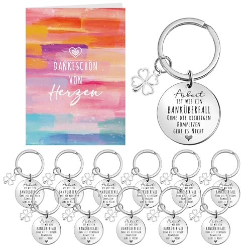 Tenare 12 Set Dankeschön Geschenk für Kollegen inklusive Schlüsselanhänger zum Abschied Dankeskarten und Weiße Umschläge, Abschiedsgeschenk für Jobwechsel Ruhestand Arbeitskollegen Mitarbeiter von Tenare