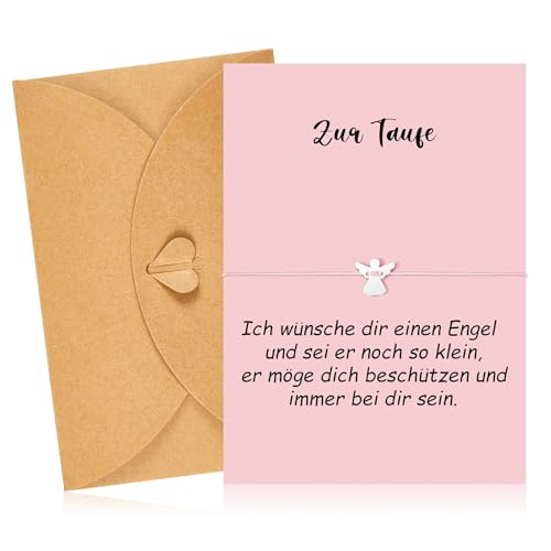 Tenare 3er Set Taufgeschenke Schutzengel Armband Taufkarte mit Umschlag für Jungen Mädchen Taufkind Taufe Geschenk (Rosa) von Tenare