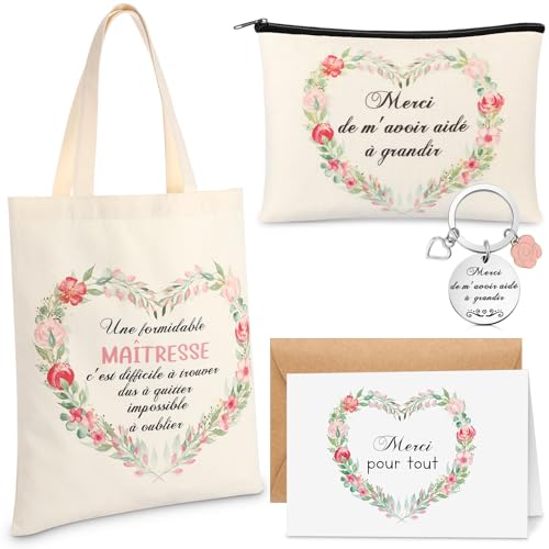 Tenare 5 Artikel Geschenkbox für Lehrer enthalten Canvas-Tragetasche Kosmetiktasche Schlüsselanhänger Dankeskarte mit Umschlag Geschenke zur Anerkennung von Lehrern von Tenare