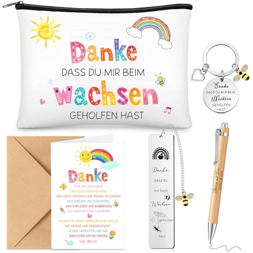 Tenare 6 Stück Abschiedsgeschenk Erzieherin Schlüsselanhänger Lehrerin Kosmetiktasche Kugelschreiber Lehrer Lesezeichen Dankeskarte mit Umschlag Danke Erzieherin Geschenk Abschied von Tenare