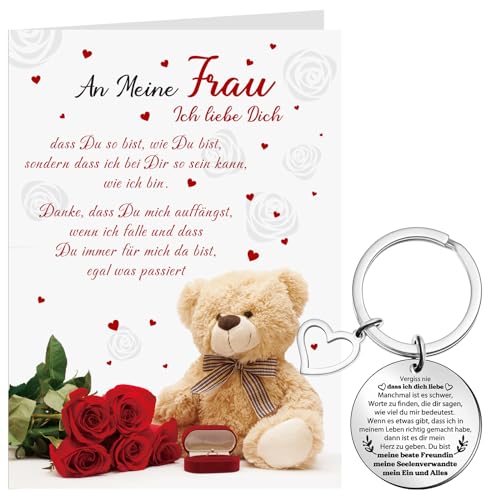 Tenare Valentinstag Schlüsselanhänger Valentinstag Grußkarte mit Umschlag Geschenk für Hochzeitstag Jahrestag Valentinstag Souvenir Hochzeitstag Jahrestag Grußkarte Schlüsselanhänger Set von Tenare