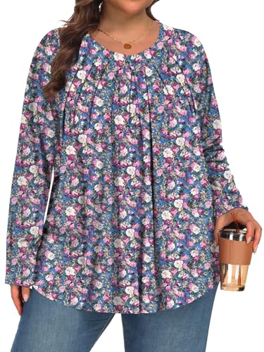 Tencede Damen-Tops in Übergröße, langärmelig, V-Ausschnitt, lockere Passform, Tunika-Blusen, Größe 1X-5X, Mandala, 4X-Groß von Tencede