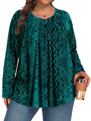Tencede Damen-Tunika-Blusen in Übergröße, langärmelig, V-Ausschnitt, Größe 1 x 5 x, Grüne Schlangenhaut, X-Groß von Tencede