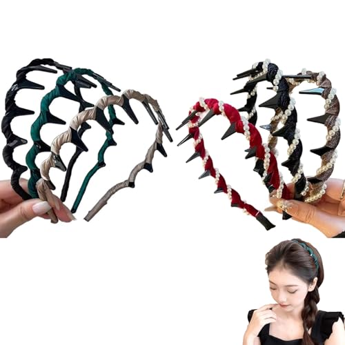 High Skull Pearl Headband, Retro High Skull Pearl Headband Wedding Party Elegant Braided Pearls Headbands with Teeth (A+B) von Tencipeda