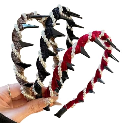 High Skull Pearl Headband, Retro High Skull Pearl Headband Wedding Party Elegant Braided Pearls Headbands with Teeth (B) von Tencipeda