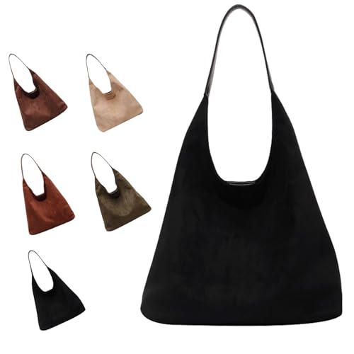 Tencipeda Brown Suede Bag, Suede Hobo Bags for Women, Suitable for Commuting and going Out (Black) von Tencipeda