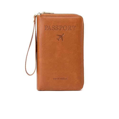 Tencipeda Multi-Functional RFID Passport Wallet, RFID Passport Wallet Women Essential Travel Anti-Theft Storage Case (Brown) von Tencipeda