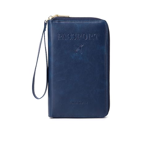 Tencipeda Multi-Functional RFID Passport Wallet, RFID Passport Wallet Women Essential Travel Anti-Theft Storage Case (Dark Blue) von Tencipeda