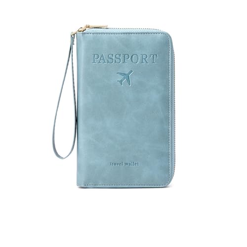Tencipeda Multi-Functional RFID Passport Wallet, RFID Passport Wallet Women Essential Travel Anti-Theft Storage Case (Light Blue) von Tencipeda